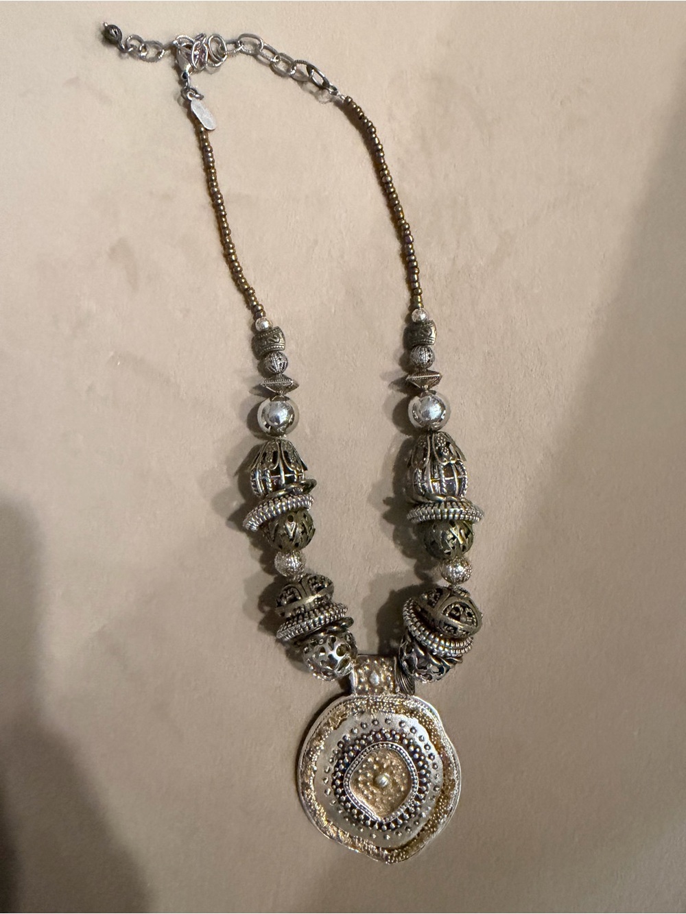 Ornate Mixed Metal Pendant Necklace - Silver and Gold Tones vintage